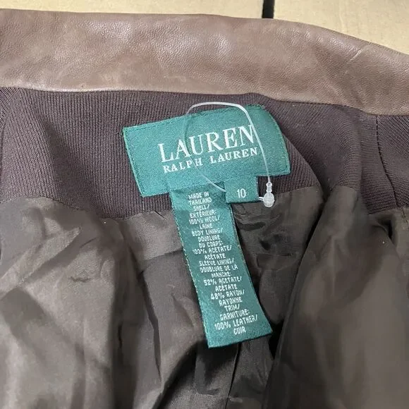 Lauren Ralph Lauren Brown Wool Leather Collar Horse Buttons Equestrian Blazer - Picture 5 of 14